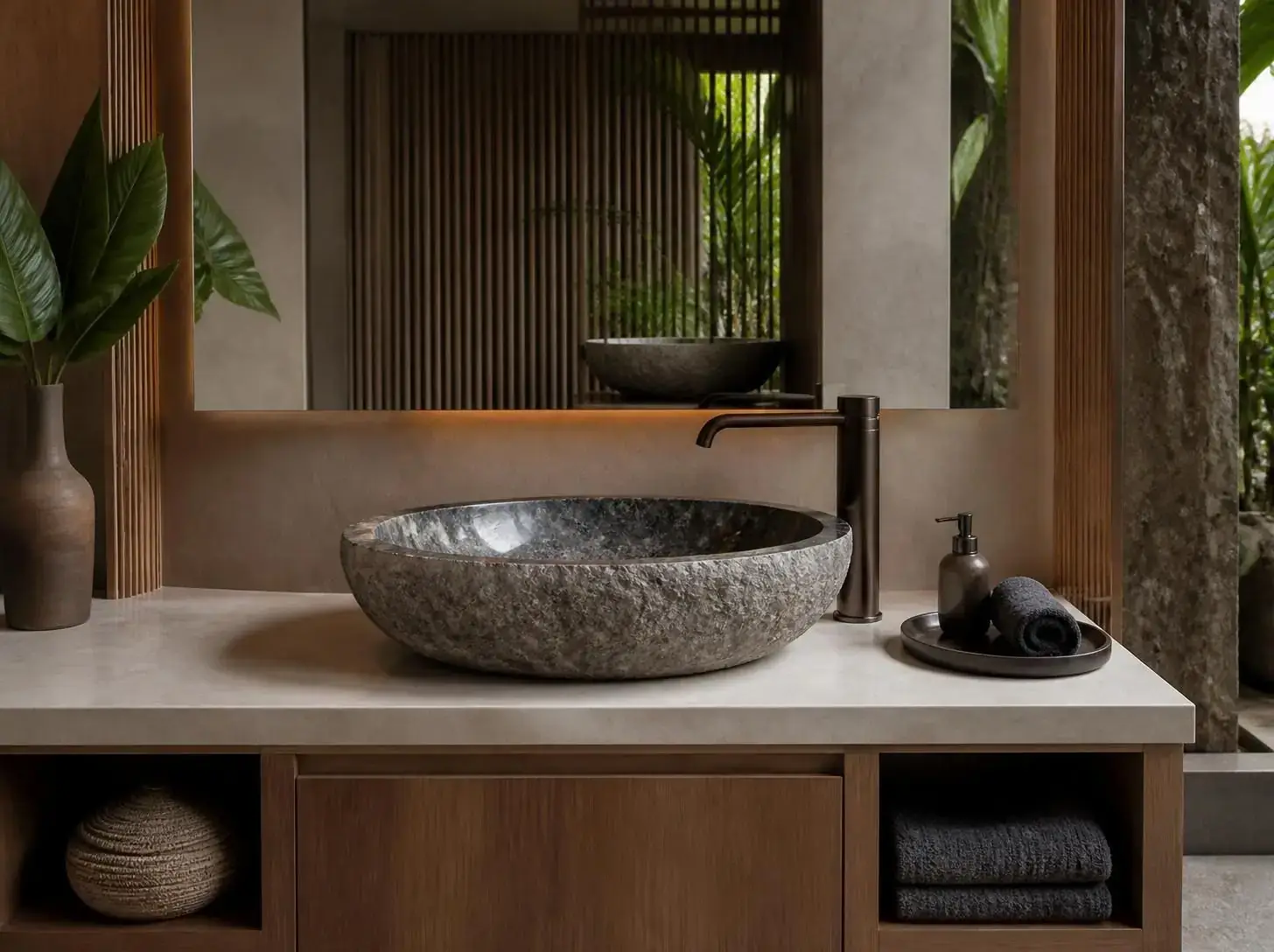 Natural stone vessel basin from Indonesia