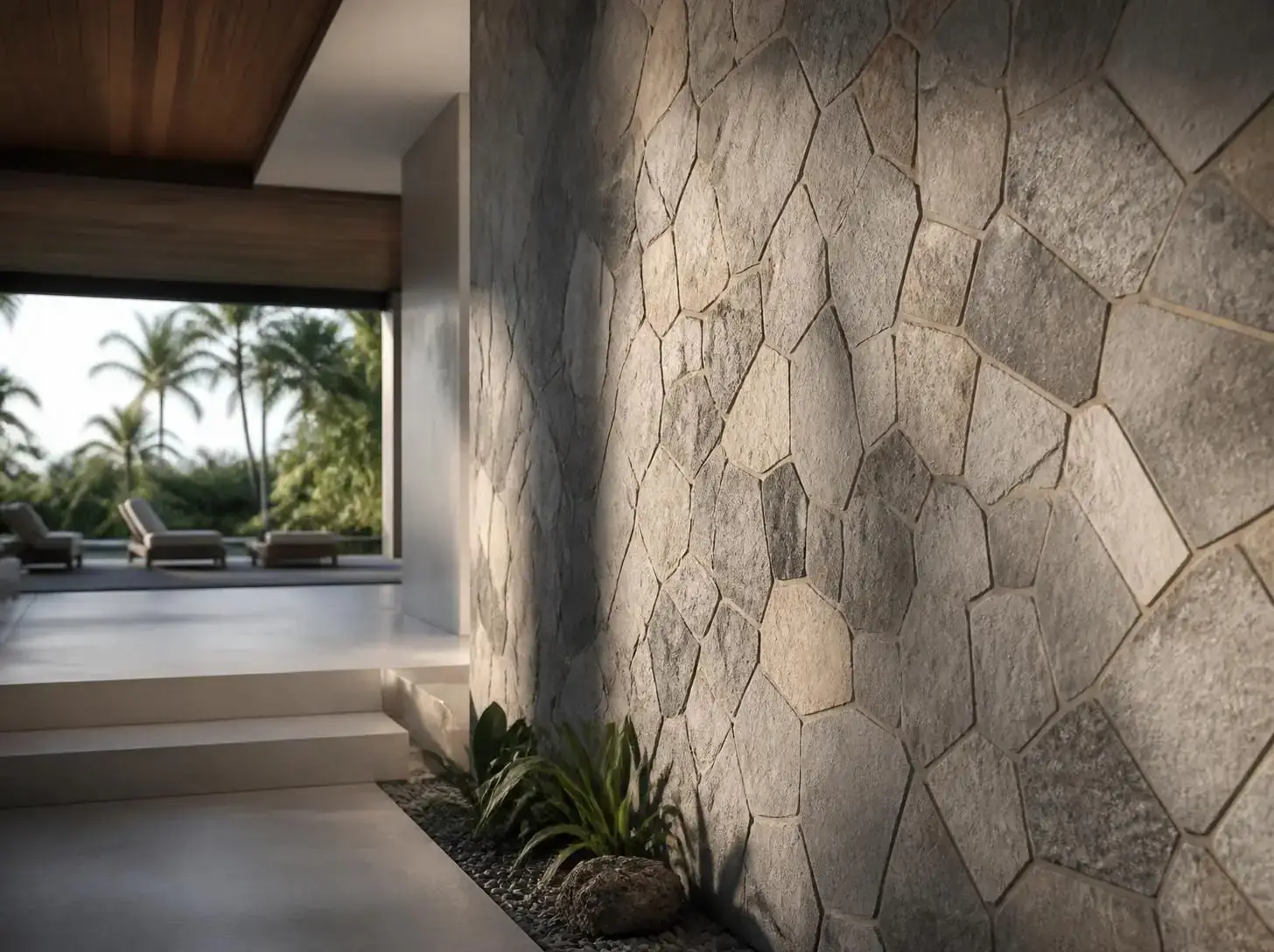 Irregular mosaic natural stone wall cladding from Indonesia