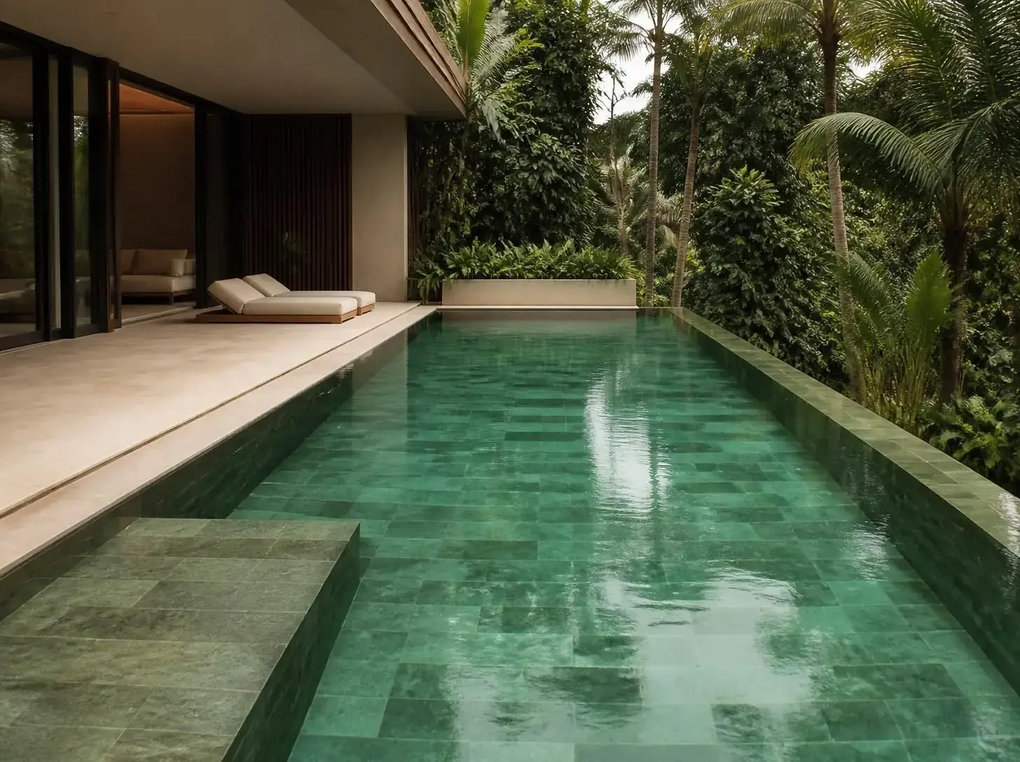 Private villa lap pool in Indonesian green stone